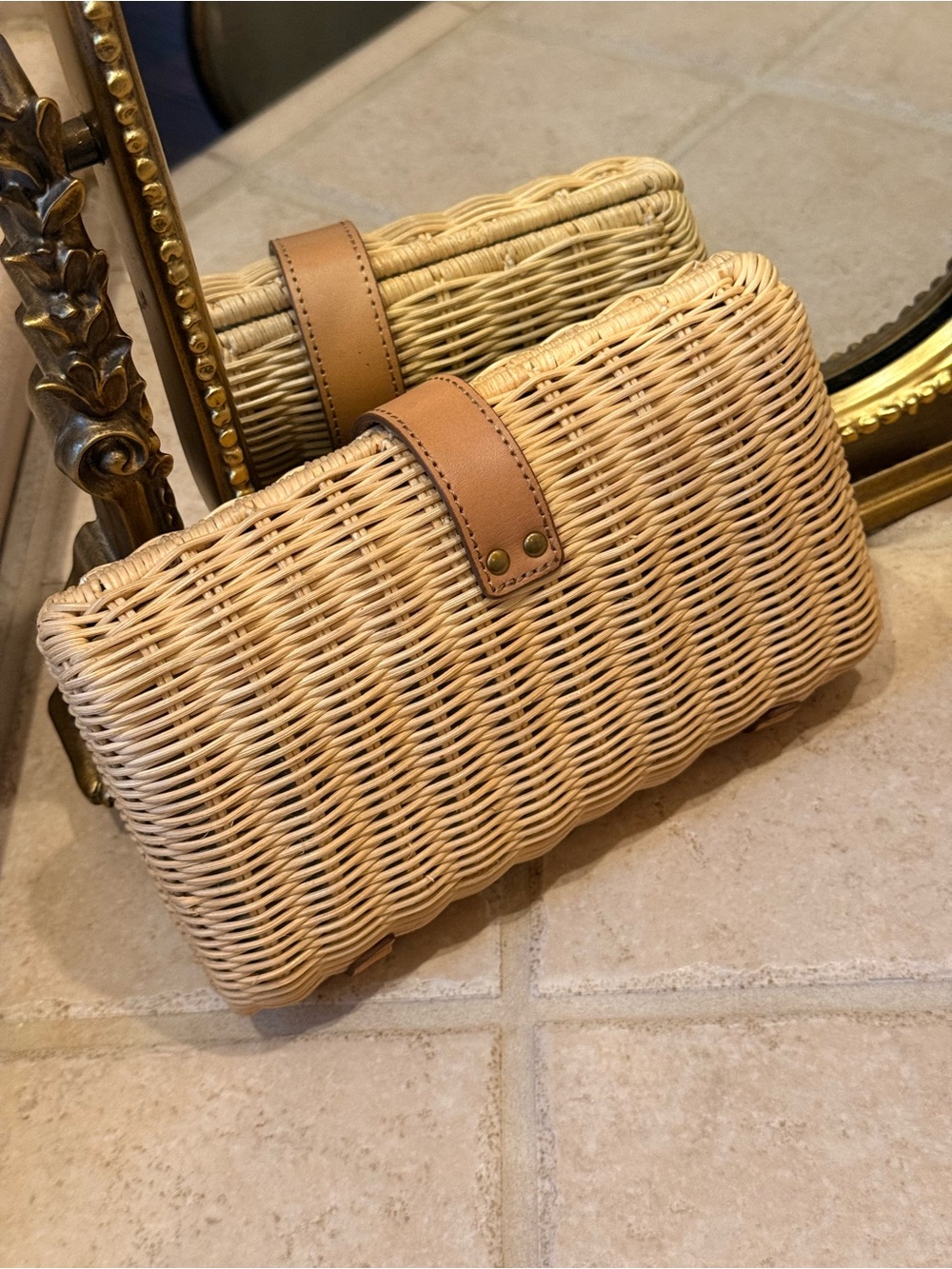 J Crew Woven Raffia Clutch with Leather Trim - Tan - Picture 4 of 6